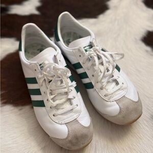 Adidas White and Green Original Sambas Sneakers